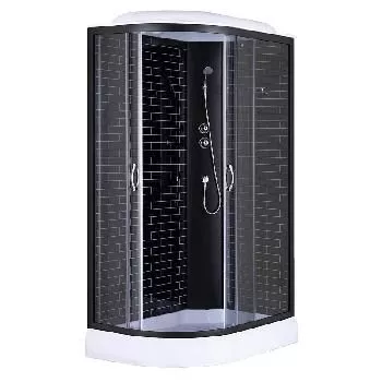 Кабина 120х80 н/п ПРАВ Чёрный кирпич стенки+Прозрачные стекла Loranto профиль черный CS-66120-13R GB 120