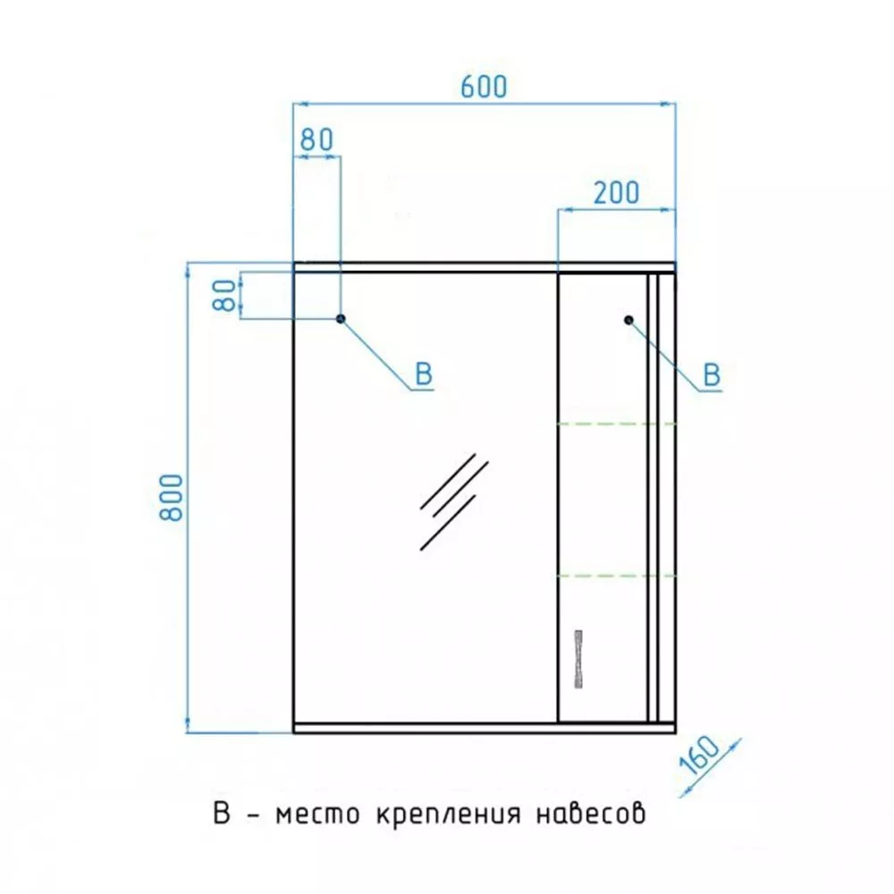 Зеркало-шкаф 60ш-80в-16г 1дв 2полки черный Линия Стиля Панда 60