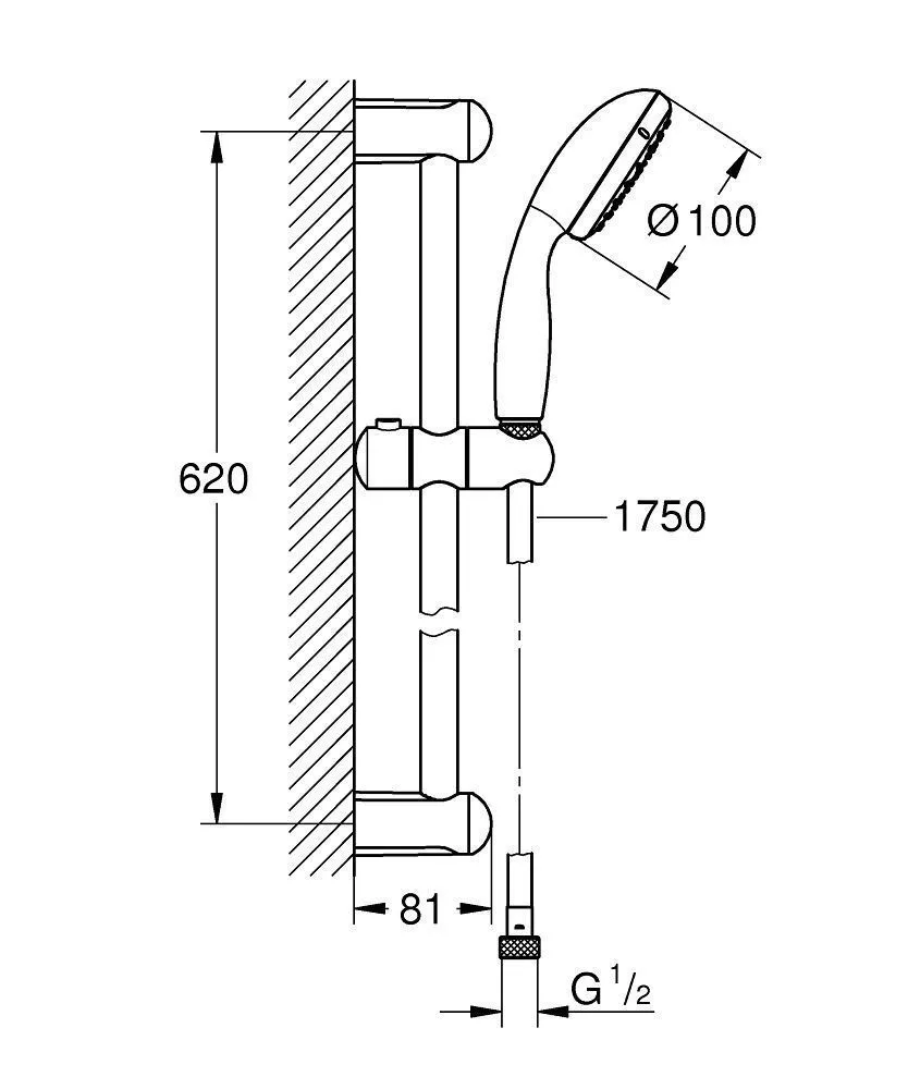 Душевой гарнитур 62см лейка круг Grohe Tempesta New 27853001