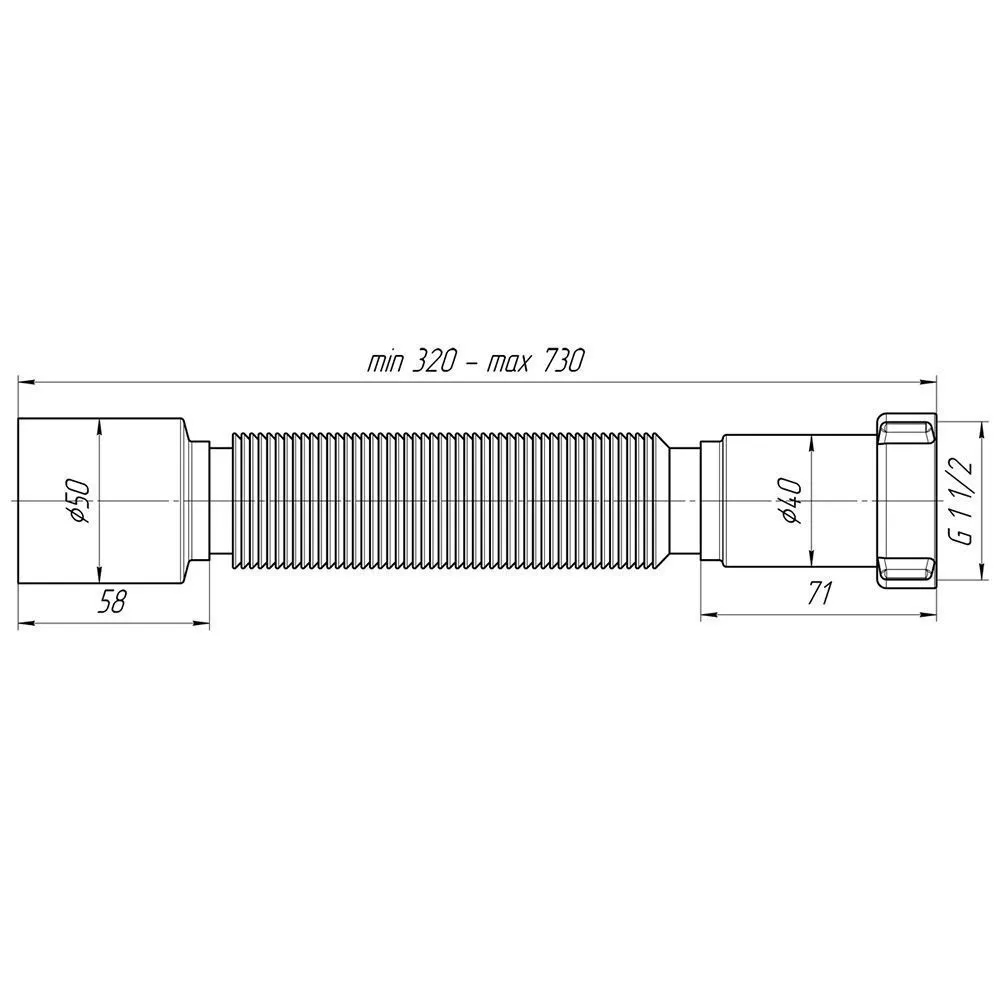 Гофра для мойки 1&quot1/2-50 (320-730мм) АНИ Пласт K105