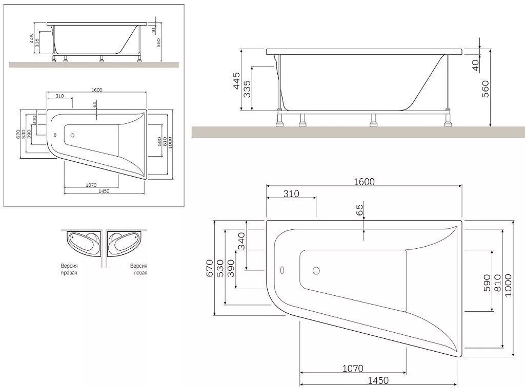 Ванна акриловая AM.PM Spirit V2.0 160х100 левая/правая W72A-160R(L)100W
