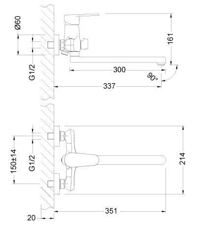 Смеситель для ванны плоский 30см Lemark Point LM0351C