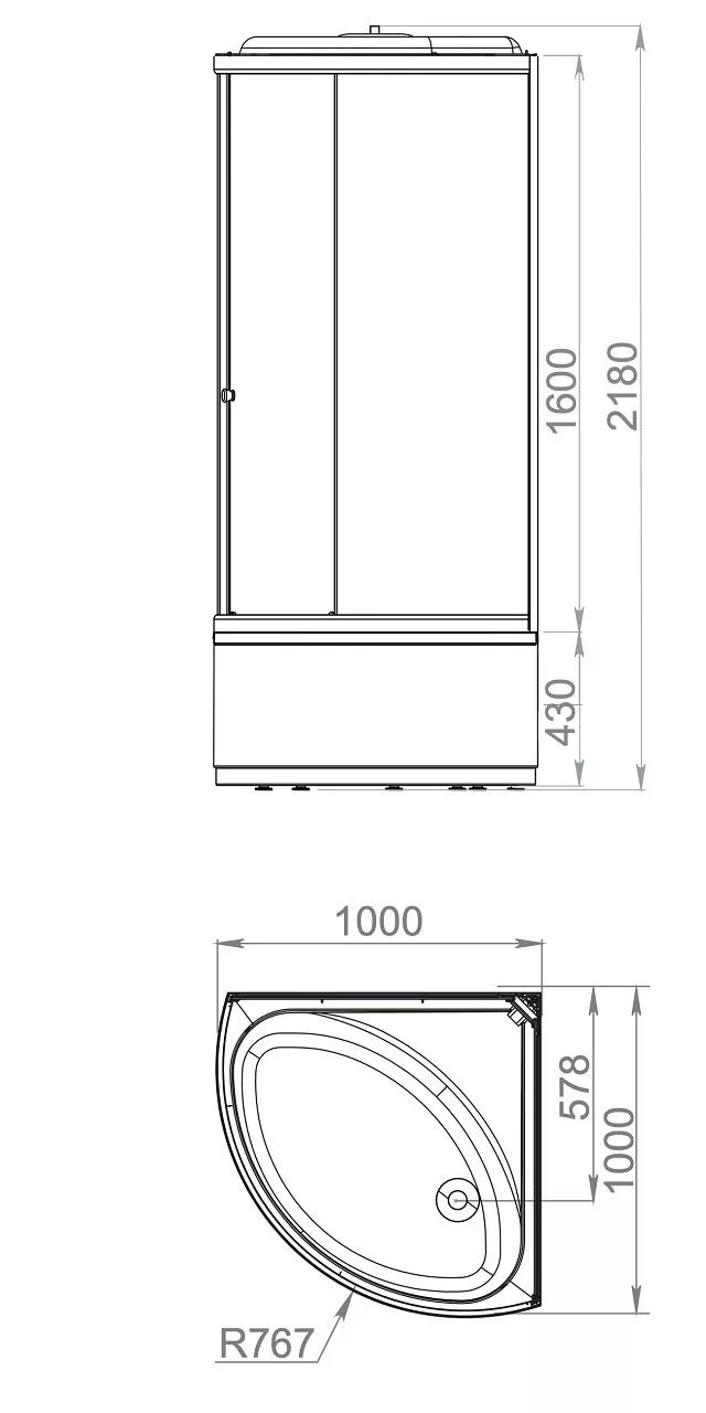 Кабина 100х100 в/п Белые стенки+Матовые стекла Domani-Spa Simple 110 high Акция DS01Sm110HWM00-V1.2