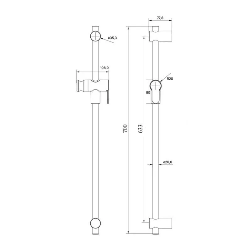 Душевая штанга 70см нерж Iddis Ray RAY70C0i17