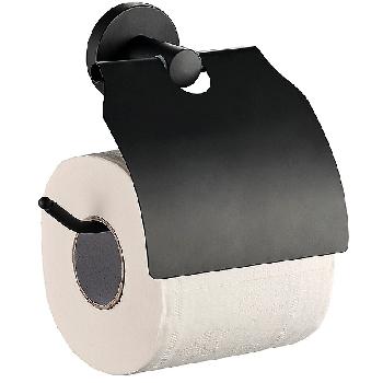 Держатель туалетной бумаги с крышкой черный Хайба HB8703