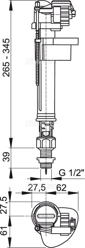 Клапан д/бач.впускной Alkaplast на 1/2 с нижней подводкой А17 1/2