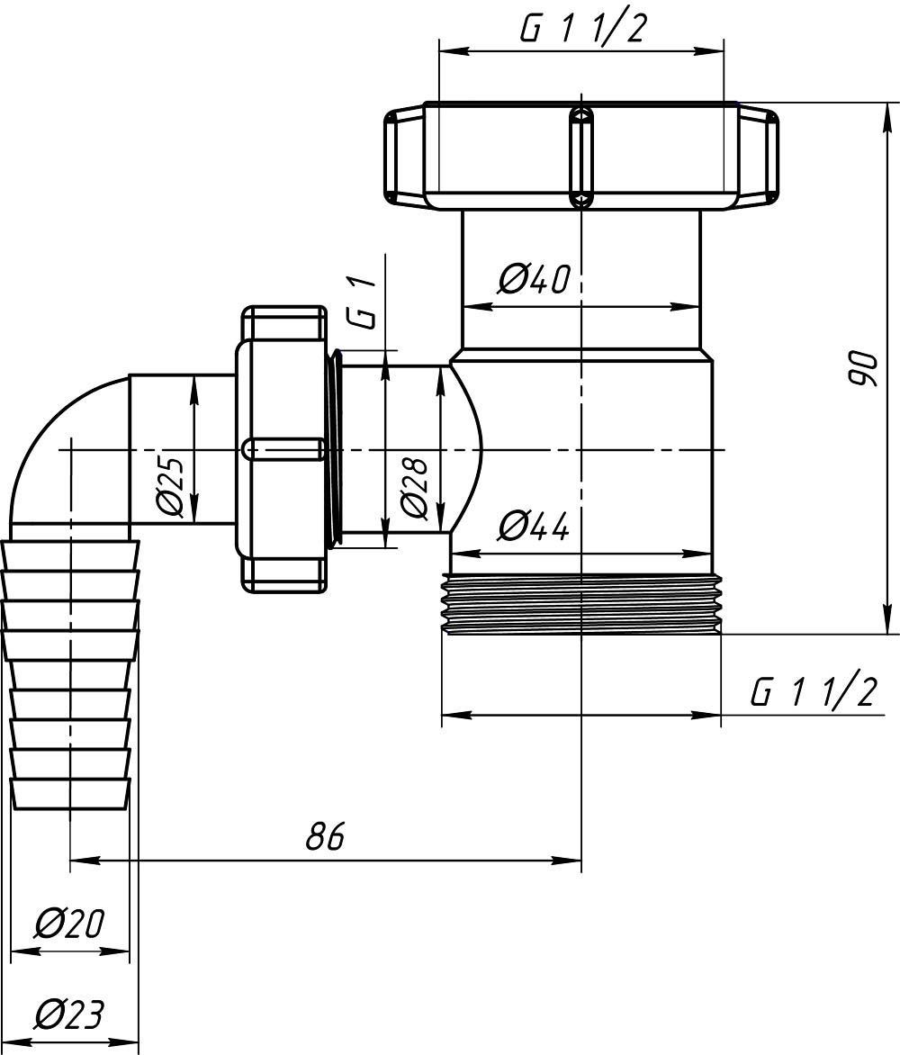 Отвод стиральной машины Ани 40 (1&quot1/2) M110