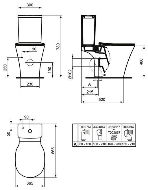 яУнитаз напольный IDEAL Standard Connect Air AQUABLADE для монтажа с бачком, бел+Бачок +сиденье E009701+E073901+E036601