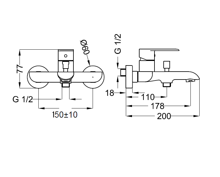 Смеситель для ванны ZIPPONI GRACE, с набором для душа GC150CR-002