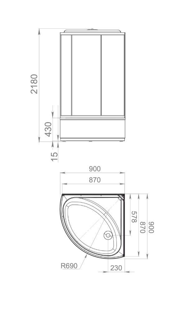 Кабина 90х90 в/п Белые стенки+Матовые стекла Domani-Spa Simple high  DS01D99LWM00
