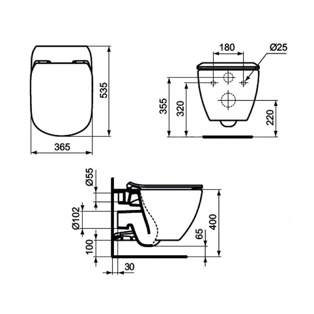 Унитаз подвесной Ideal Standard Tesi безободковый с сиденьем м/л дюропласт T007901+T352701