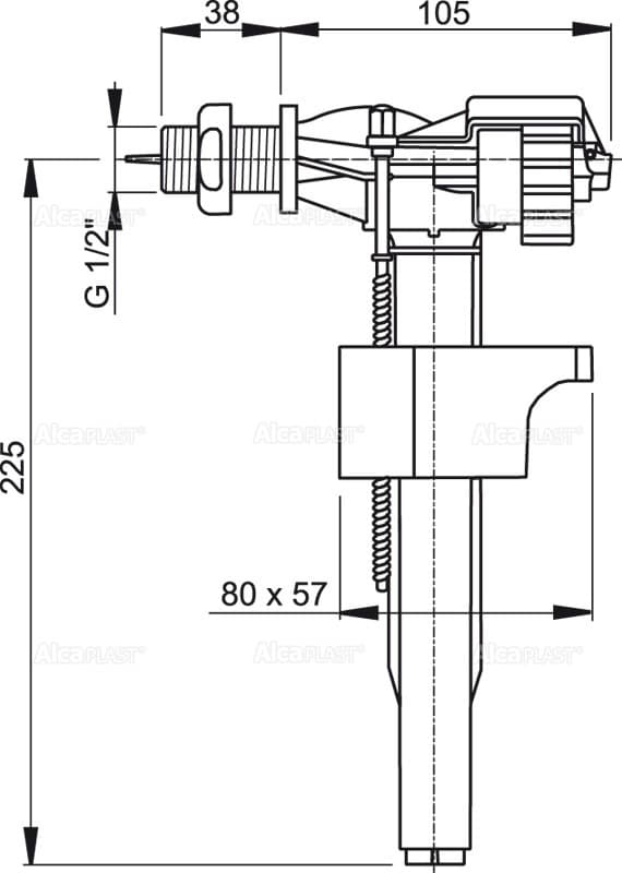 Клапан д/бач.впускной Alcaplast на 1/2 с боковой подводкой (для керамических бачков) А15 1/2