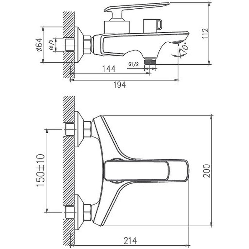 Смеситель  Хайба ванна, черный/хром HB60548-7