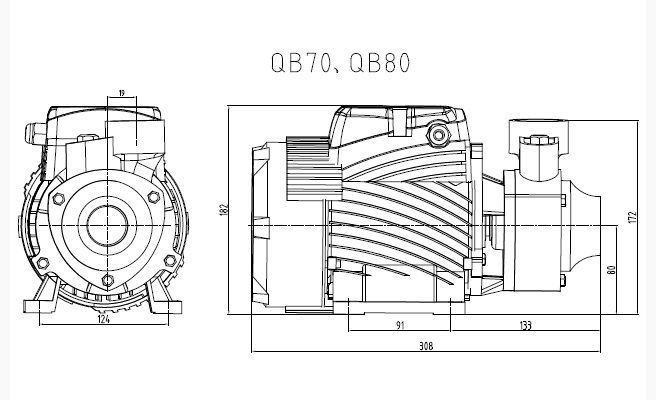 Поверхностный насос PUMPMAN QB80(750Вт, Hmax-53м,  Qmax-45л/мин, всас 8м)  QB80