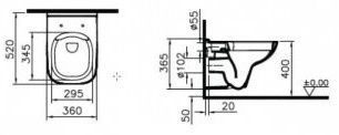 Комплект ПЭК унитаз подвесной VITRA S20 безободковый, инсталляция с кнопкой хром, сиденье м/л 9004B003-7207
