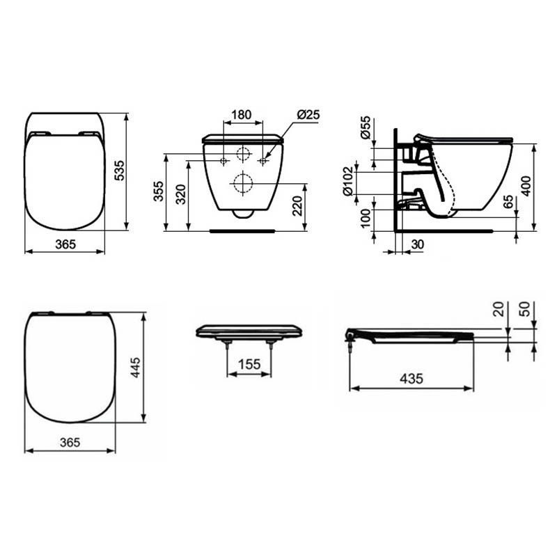 Унитаз подвесной безобод сид ДП м/л б/с тонкое а/в Ideal Standard Tesi сид Е352701 В ПОДАРОК T007901+T352701