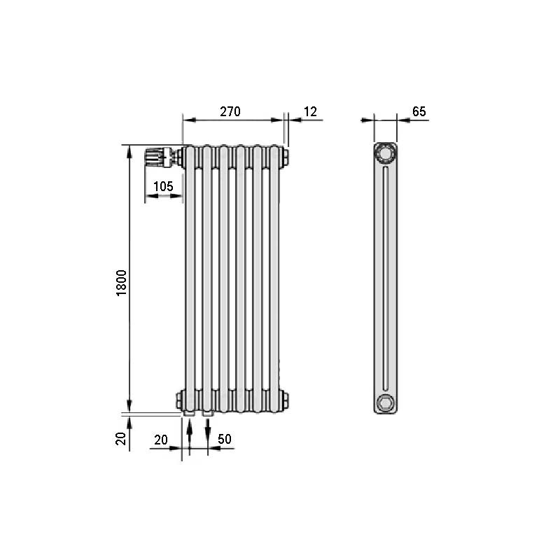 Радиатор сталь трубчатый вертикальный 1800см 6сек 2х-труб ниж подкл с терморег Arbonia 2180V 20RRV 2180631691212431230010000AFRAL9016